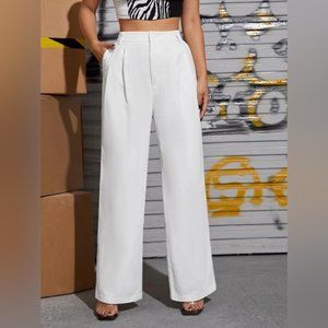 SHEIN White Pleated Wide Leg Pants